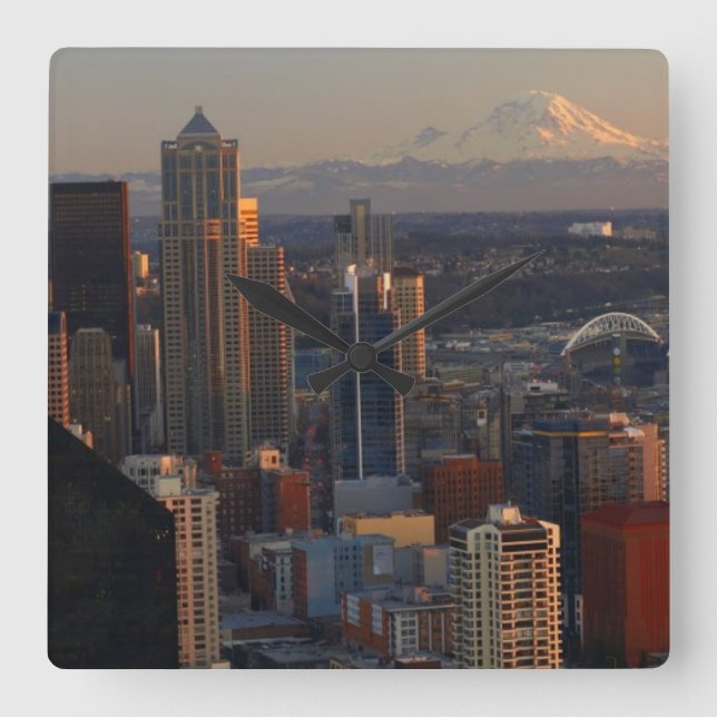 Relógio Quadrado Ideia aérea da skyline 2 da cidade de Seattle (Frente)