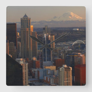 Relógio Quadrado Ideia aérea da skyline 2 da cidade de Seattle