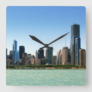 Relógio Quadrado Ideia da skyline de Chicago pelo Lago Michigan
