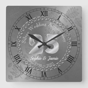 Relógio Quadrado Ideia do presente do 25 Silver Aniversário Persona