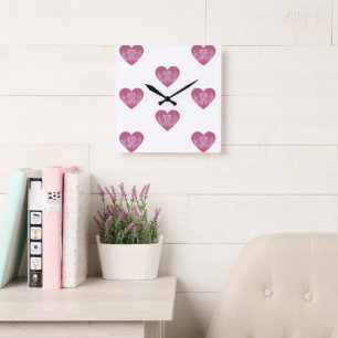 Relógio Quadrado Ideias de Menina de Coração Rosa Escura