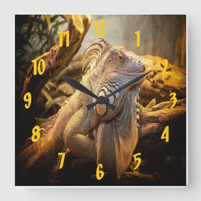 Relógio Quadrado Iguana Dourada (Frente)