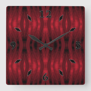 Relógio Quadrado ikat de zigueiro vermelho e preto