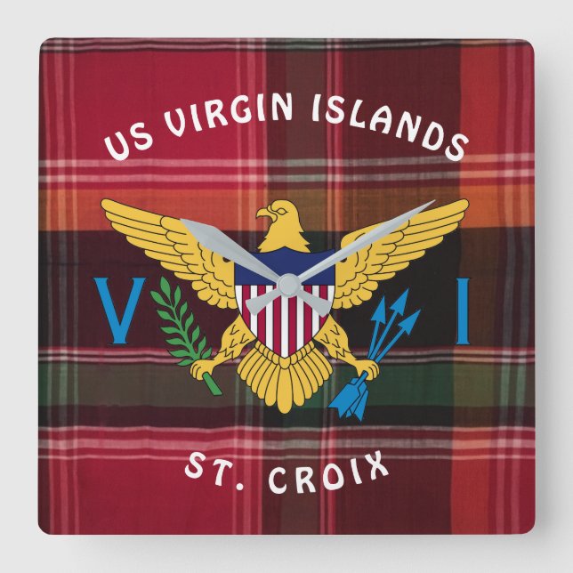Relógio Quadrado Ilhas Virgens dos EUA USVI Flag Rua. Croix Madras (Frente)