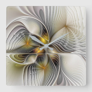 Relógio Quadrado Ilusão Óptica Abstrata Fractal 3D Com Profundidade