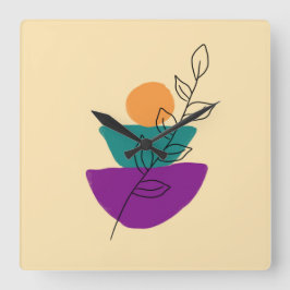 Relógio Quadrado Ilustração boho de folhas