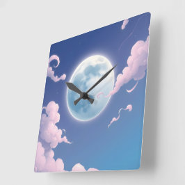 Relógio Quadrado Ilustração caprichosa e fofa da lua no céu noturno