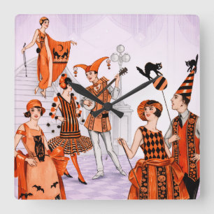 Relógio Quadrado Ilustração de Halloween em Art Déco – Vintage anos