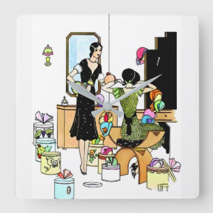 Relógio Quadrado Ilustração de Loja de Chapéus Art Déco Vintage dos