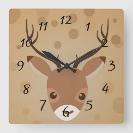Relógio Quadrado ilustração de rena em um fundo marrom