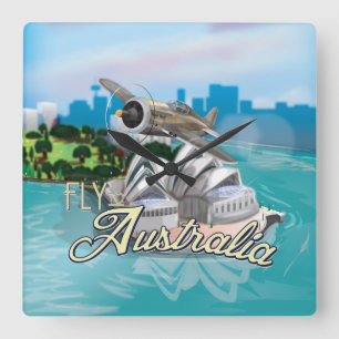 Relógio Quadrado Ilustração de Viagem para Austrália
