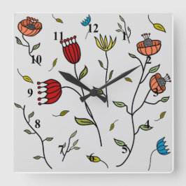 Relógio Quadrado Ilustração do Padrão de Flores Coloridas de Especi