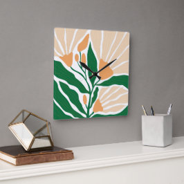 Relógio Quadrado Ilustração Floral Arte