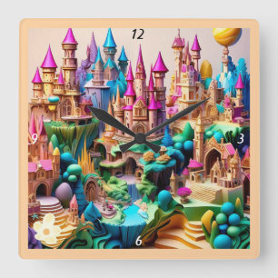 Relógio Quadrado "Ilustrações de Fantasia Whimsy"