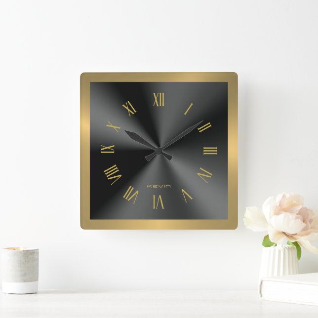 Relógio Quadrado Image of Black & Gold & Metallic Stainless Steel (Lar)