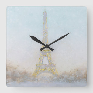 Relógio Quadrado Imagem da aguarela de Eiffel Towe