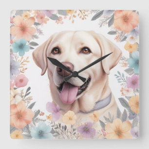 Relógio Quadrado Imagem Floral Whimsical Labrador Retriever