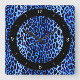 Relógio Quadrado Impressão animal do leopardo azul