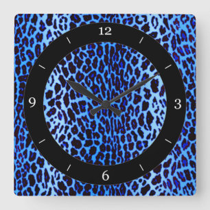 Relógio Quadrado Impressão animal do leopardo azul