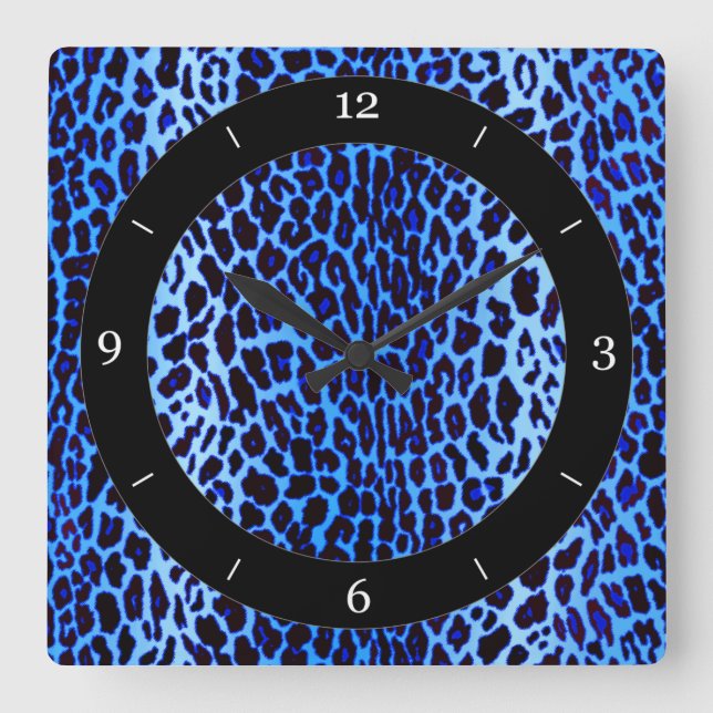 Relógio Quadrado Impressão animal do leopardo azul (Frente)