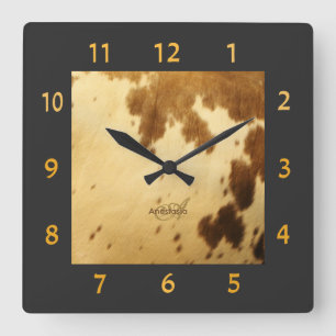 Relógio Quadrado Impressão bege chique rústico da pele do couro d