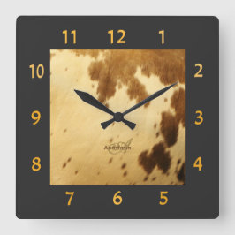 Relógio Quadrado Impressão bege chique rústico da pele do couro de