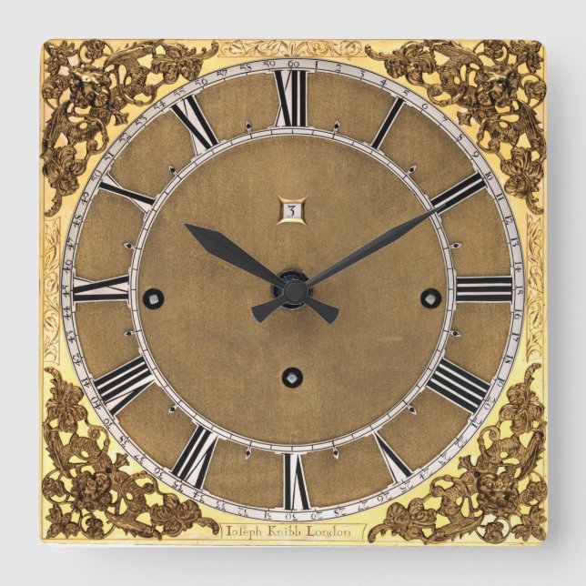 Relógio Quadrado Impressão de Antíca 1685 Joseph Knibb (Frente)