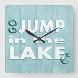 Relógio Quadrado Impressão de Madeira Azul Clock "Go Jump in the La