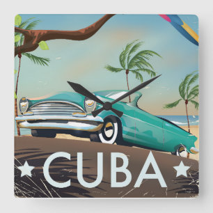 Relógio Quadrado Impressão de viagem retrô vintage de Cuba