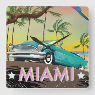 Relógio Quadrado Impressão de viagem retrô vintage de Miami