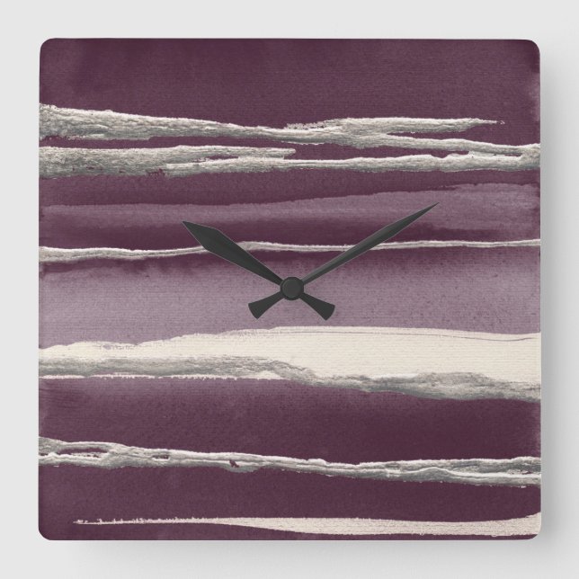 Relógio Quadrado Impressão do abstrato do roxo do rosa da prata (Frente)