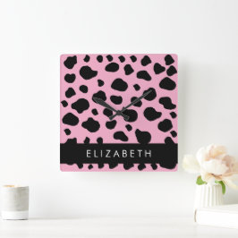 Relógio Quadrado Impressão, Pontos De Vaca, Vaca Rosa, Seu Nome