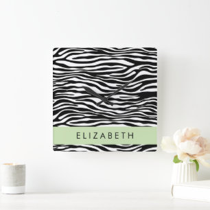 Relógio Quadrado Impressão Zebra, Stripes, Preto E Branco, Seu Nome