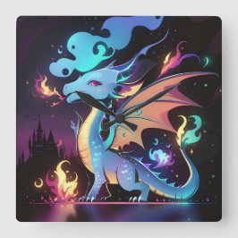 Relógio Quadrado Incêndio de Dragão Encantado