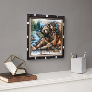 Relógio Quadrado Incêndio do Urso Indígena