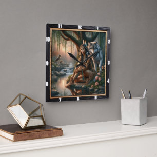 Relógio Quadrado Incêndio Nativo Sagrado: Pedras Aguardam Calma