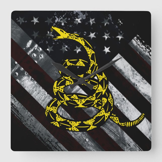 Relógio Quadrado Industrial American Flag and Snake Clock (Frente)