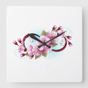 Relógio Quadrado Infinidade com Flores de Flor Sakura
