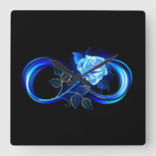 Relógio Quadrado Infinito brilhante com rosa azul