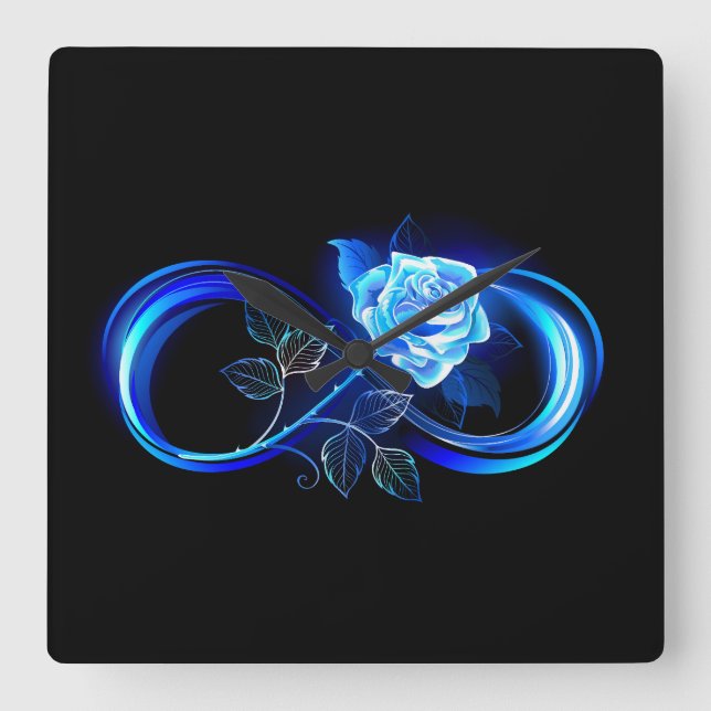 Relógio Quadrado Infinito brilhante com rosa azul (Frente)