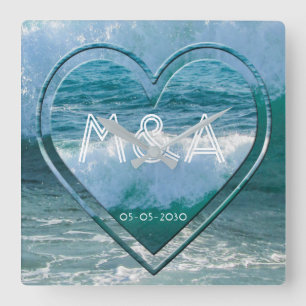 Relógio Quadrado Iniciais de Casal e Data de Casamento da Vida na P