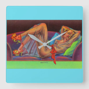 Relógio Quadrado início da década de 1940 Linda menina dos alfine