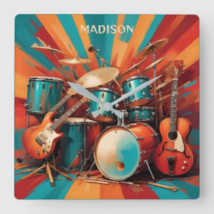 Relógio Quadrado Instrumentos Musicais de Nome Personalizado