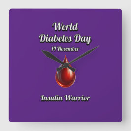 Relógio Quadrado Insulin Warrior Dia Mundial da Diabetes.