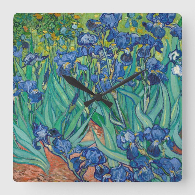 Relógio Quadrado Írises de Vincent van Gogh (Frente)