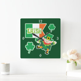 Relógio Quadrado Irish Flag Leprechaun