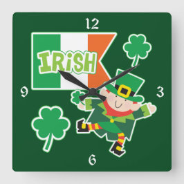 Relógio Quadrado Irish Flag Leprechaun