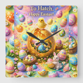 Relógio Quadrado Is ready to hatch magical happy Easter wall