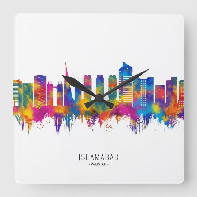 Relógio Quadrado Islamabad Paquistão Skyline (Frente)