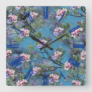 Relógio Quadrado Jacaranda Spring Blooms Repeat Patterns